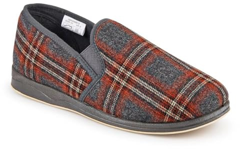 Pavers Mens Wide Fit Memory Foam Slippers Grey-Red Size 11