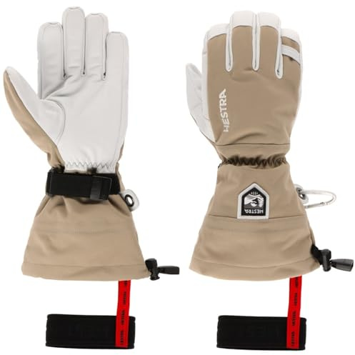 Hestra Heli Ski 5-Finger Handschuhe Skihandschuhe Fingerhandschuhe Damen/Herren - mit Futter, Klettverschluss, Klettverschluss Herbst-Winter Winter - 7 HS beige