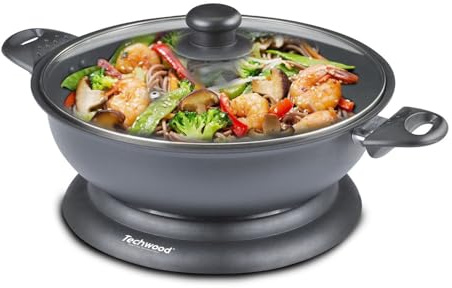 BM TOOLS Wok Electrique Techwood TWF-306-3,6L - Revêtement anti-adhésif - Puissance 1400W - Thermostat Réglable