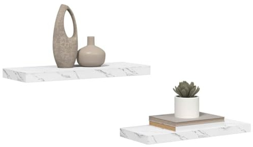 vidaXL Wall Shelf Wall-Mounted 2 pcs White Marble 60 x 23.5 x 3.8 cm