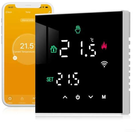 Feeshoppher WiFi Thermostat Programmable LCD Touchscreen Temperature Controller Energy Saving Heating Regulator for Electric Underfloor Heating and Hot Water Systems with App
