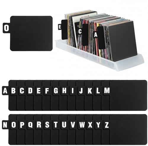 26PCS Black Record Dividers - Vinyl Plastic A-Z Dividers DVD CD Organizer with Alphabet Tab, Album Storage Holder Tabs for Books Recipe Card