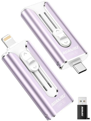 AUAMOZ 512GB Mini Dual Interface Flash Drive, USB-C & USB-L, Portable Memory Stick Compatible with iPhone 17/16/15/14/13/12/11, iPad Android PC, Easy to Save Photos, Videos & Files (Lavender Purple)