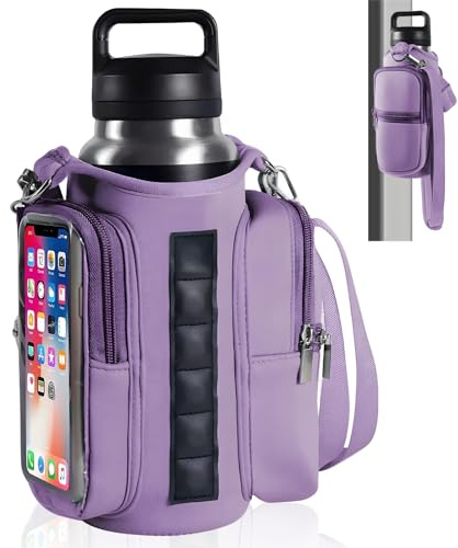 Rayakt Magnetic Gym Bag, Water Bottle Holder with Clear Phone Pouch, Adjustable Crossbody Strap Magnetic Water Bottle Bag, Built-in Magnets Gym Accessories Organizer for Gym, Travel, Workout, Hiking