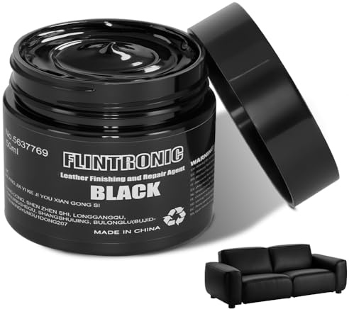 Flintronic 50ml Reparador Cuero Negro, Bálsamo para Recolorar Cuero, Reparador Cue-ro Asientos Coche, para Muebles, Sofás y Asientos de Coche, Reparar Cue-ro Descolorido y Rayado