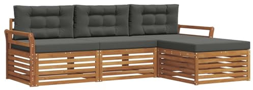 vidaXL Outdoor-Sofagarnitur mit Kissen 4 pcs Natur und Anthrazit, Gartenlounge-Set, modernes Ecksofa für draußen, langlebige Möbel für Bequeme Terrassenplätze