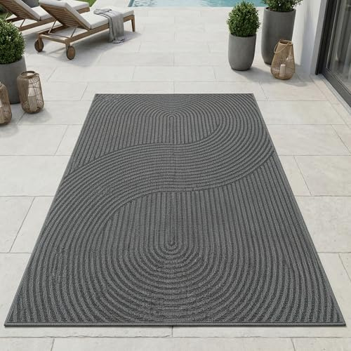 CARPETIA Outdoor Teppich Wellenmuster Anthrazit Pflegeleicht 160x220 cm