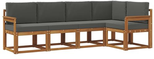 vidaXL Sofa Set mit Kissen 5 pcs Natur und Anthrazit, Gartenlounge, modernes Outdoor-Sofa, sectionale Möbel, langlebiges Patioset, Bequeme Terrassen-Sitzgelegenheit