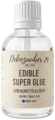 Dekozauber24 Essbarer Kleber, vegan, 63g, für Lebensmittel wie Fondant, Torten etc., starker Lebensmittelkleber mit praktischer Bürste zum Dekorieren von Torten, geschmacksneutral