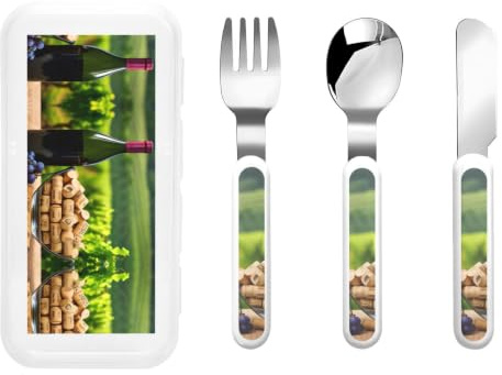 Wine Bottle Corks Grapes Print 3 Flatware Set Knife Fork Spoon
