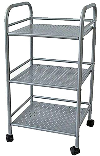 BAKAJI Carrello Portaoggetti in Metallo per Bagno Cucina Parrucchiere o Estetista 4 Ruote Girevoli, 3 Ripiani, Dimensioni 40 x 35 x 75cm, Carrellino Multifunzione 3 Livelli (Silver)