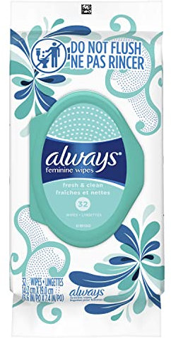 Always H243 Feminine Wipes, 32 Count, Resealable Soft Pack, Lightly Scented, Allergen Free, Odor Eliminating, Cotton or Cotton Blend, Fruity Fresh