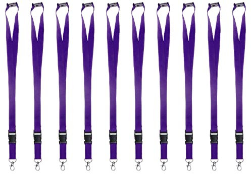 Karteo Schlüsselband lila mit Karabinerhaken und Sicherheitsverschluss [10 Stück] Lanyard mit Schnalle für Kartenhüllen Kartenhalter und Ausweise