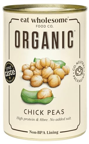 Eat Wholesome Food Co. Organic Chick Peas, 400g - In Water, Pre-Cooked, No Added Salt, 100% Natural, Source of Protein, Vegan, Non-BPA Lining