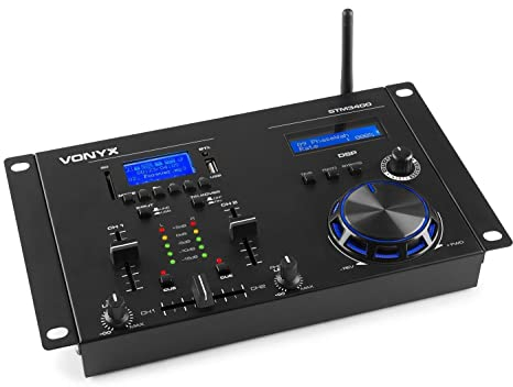 VONYX STM3400 Mixer DJ a 2 canali Bluetooth, USB, Crossfader, Cue, Scratch e Jog Wheel con ingresso microfono Talkover