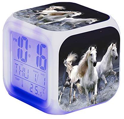 Nicole Knupfer Wecker Pferde Tier Alarm Kinder Beleuchteter LED Night Glowing Wecker mit Licht Aufwachen Geburtstagsgeschenke für Erwachsene (G)