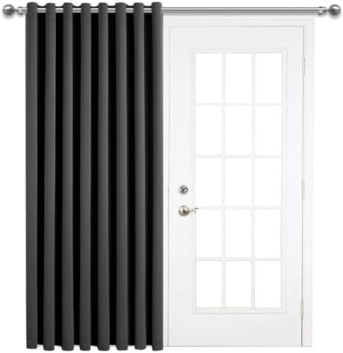 Imperial Rooms Blackout Door Curtains for Bedroom - 66x84 inch Drop Living Room Grey Eyelet Curtains - Super Soft Ring Top Black Out Thermal Insulated Curtain with Tieback Single Panel (167x213cm)