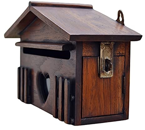 LOVIVER Vintage Briefkasten aus Holz, Vorschlagsbox Postkasten Abschließbar Mailbox in Herzform Landhaus Garten Dekoration
