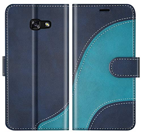 BoxTii Hülle für Galaxy A3 2017, Leder Handyhülle für Samsung Galaxy A3 2017, Ledertasche Klapphülle Schutzhülle mit Kartenfächer und Magnetverschluss, Blau