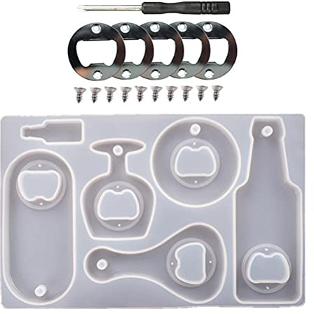 Giftik Bottle Opener Resin Molds Kits, Beer Opener Silicone Molds for Epoxy Resin Jewelry Casting Mould DIY Crafts Making Keychain Crystal Beer Spanner Jar Bottle Opener Handle Home Wall Decor