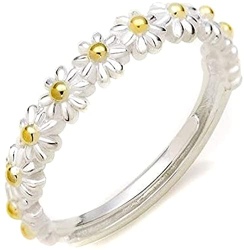 Emmie Jewelry Hochwertiger Gänseblümchen Ring in Glänzender Metalllegierung Silber Verstellbar Fingerring mit Blumen für Frauen, Damen und Mädchen Blüten Ringe Offen mit Blümchen (Silber)