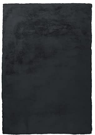 Qiyano Hochflor Teppich Schwarz für Wohnzimmer aus Kunstfell weich Flauschteppich Fellimitat Flauschiger Soft Shaggy Kuschel Teppich, Fellteppich (Imitat), Farbe: Anthrazit, Größe: 80 x 150 cm