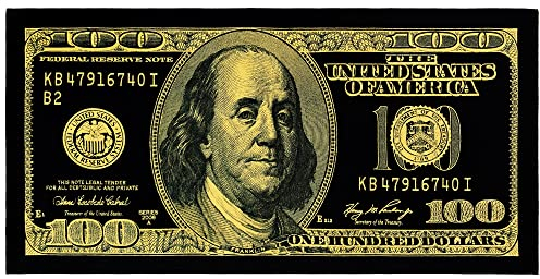 Beachland Gold 100 Dollar Bill Strandtuch, 76,2 x 152,4 cm, 100% Baumwolle, Pool-Handtuch, Reisen, Camping, See (1 Handtuch 76,2 x 152,4 cm, Golddollarschein)