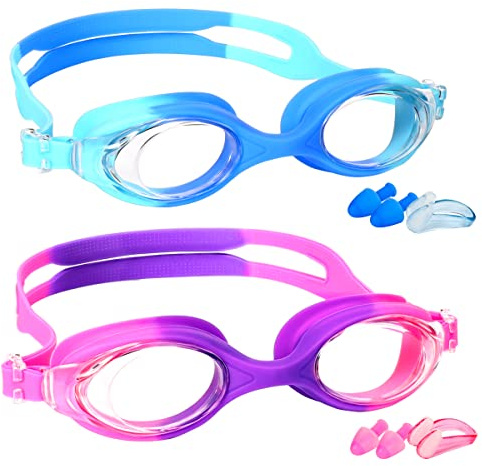 EWPJDK Kids Swim Goggles 2 Pack Anti Fog Anti-UV No Leaking (Purple & Blue)