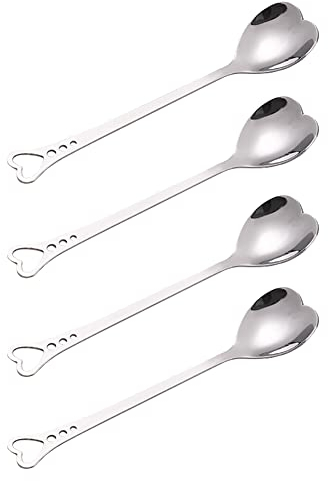 JIHUOO 6 Pcs Stainless Steel Heart Shaped Tea Spoons Small Love Spoons Espresso Coffee Spoons Cute Dessert Scoop for Ice Cream