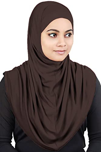 MyBatua Damen Al-Amira Hijab mit Unterschal/Mütze/Motorhaube aus weichem Viskose-Jersey, sofort einsatzbereit, HJ-129, braun, Einheitsgröße