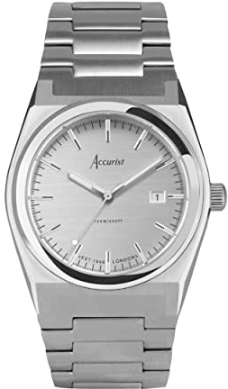 Accurist Origin Mens Analogue Watch 41mm dial Silver Stainless Steel | 100 Metres Water Resistance, date display, Japanese quartz movement