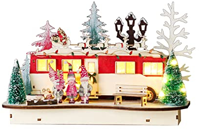 JAWSEU LED Weihnachtshaus Beleuchtet Winterdorf Haus Holz, Beleuchtete Weihnachtsszenen Ornamente, Weihnachten Deko Handgemacht Vorbeleuchtet Holzhaus für Fenster Kamin Deko