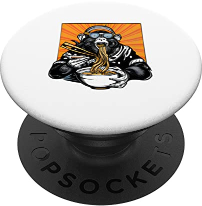 Cool Hipster Monkey enjoying bowl Noodles PopSockets Swappable PopGrip