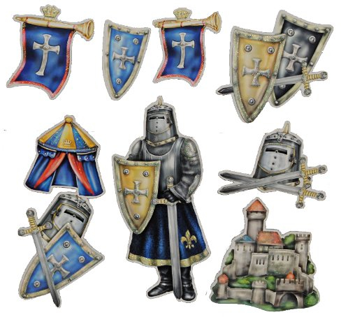 alles-meine.de GmbH 11 TLG. Set 3-D ! Wandtattoo/XL Sticker aus Pappe - Ritter Ritterburg Schild selbstklebend Aufkleber - Wandsticker für Kinder Jungen
