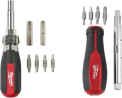 Milwaukee 11-in-1 Multi-Tip Screwdriver with Square Drive Bits and 13-in-1 Multi-Tip Cushion Grip Screwdriver Sets (48-22-2880-2761), Red (48-22-2302-2880-2761)
