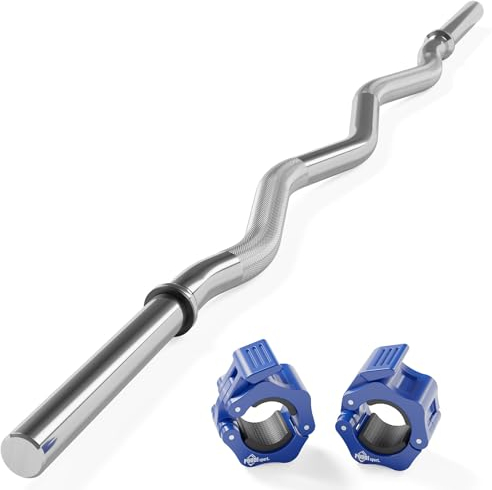 POUDI SPORT 1 Curlstange/SZ Hantelstange 120cm aus verchromtem Stahl | Ø : 28mm oder 30mm | 2 Hantelverschlüsse + 2 abnehmbare Gummiringe
