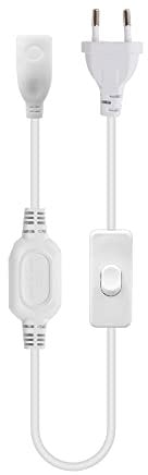 XUNATA Cable de Alimentación de 220V con Interruptor y Rectificador para la Versión de Tira de LED COB de 288 LED/m o 360 LED/m (Blanco, Longitud de Aproximadamente 90 cm)