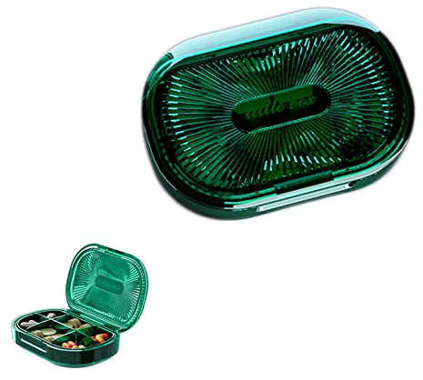 Medikamenten Tabletten Box, Grün Pillendose Klein Tablettenbox, Fächer Pillenetui, Medikamentendosierer Pillenbox, Kunststoff Medikamentenbox, für Reise & täglichen Gebrauch (6 Zellen)