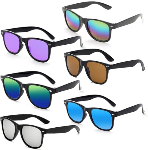 Dwenarry Bunte Party Sonnenbrille Set Retro Sonnenbrillen Vintage Verspiegelt Farbige Partybrille Multipack 80er Neon Party Brillen 6 Stücke