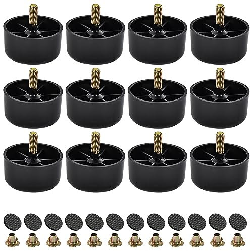 TCHOSUZ Lot de 12 pieds de meubles en plastique de 3 cm - Modernes du milieu du siècle - En plastique léger - Avec boulons de suspension M8 et écrous en T - Pour canapé-lit