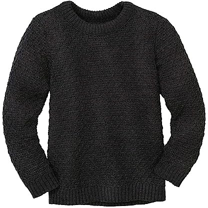 ARAN-PULLOVER Kinder - 100% Bio-Merino – atmungsaktiv & kuschelig warm - unisex Gr. 86 - 140 - nachhaltig & fair - ideal für kalte Tage dank fluffigem Strick - made in Germany | Anthrazit Gr. 98-104