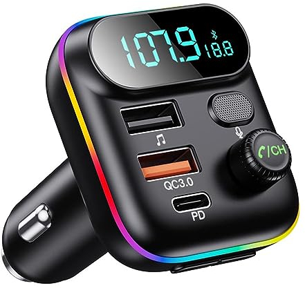POFET Bluetooth Adapter für Auto, kabelloser FM Radiosender, kabelloser Bluetooth 5.0 MP3 Musik-Player, QC3.0 USB-Schnellladung