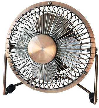 PRENDELUZ Miniventilador sobremesa metal 2,5W 5V bronce 14,8x14,2x7,6 cm, orientable, alimentado por USB, ideal para refrescar espacios pequeños.