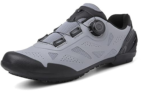 PENXZT Herren-Radschuhe mit Flacher Gummisohle Straßen- und Mountainbike-Schuhe mit Schnellwechselknopf MTB-Radtrainer,Grau,36 EU