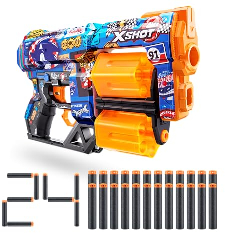XSHOT Skins Sonic Race Team Dread Blaster – Skin mit Sonic The Hedgehog (24 Darts) von ZURU
