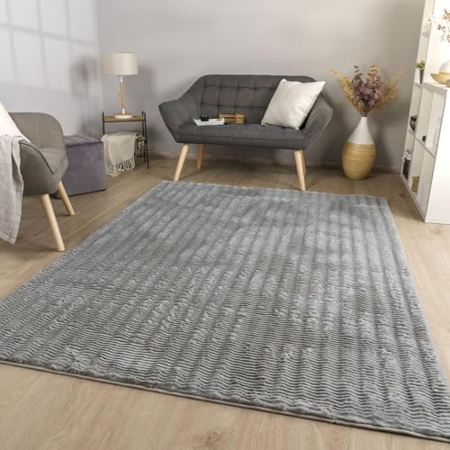 TT Home Wohnzimmer Teppich Esszimmer Langflor Skandi Optik Geometrisch 3D Unifarben, Farbe:Grau Taupe, Größe:200x280 cm