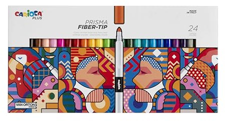 CARIOCA Colori Plus Prisma, marqueurs de couleur à pointe fibre de qualité supérieure, double trait, encre ultra-intense et résistante à la lumière, fabriqués en Italie (boîte de 24 marqueurs)
