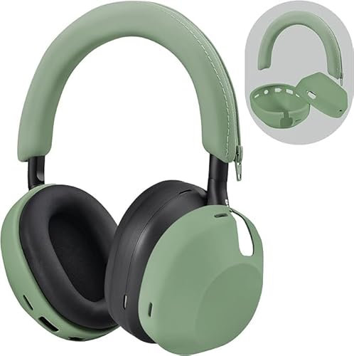 QINGQING Silicone 2Sets Case for Sony WH-1000XM5, Sony XM5 Covers Accessories Silicone Headband Cover and Ear Cups Protector, Cactus Green
