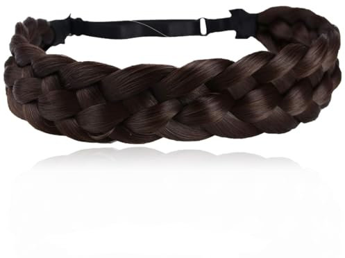 Damen Haarband 5 Stränge Dunkelbraun,Geflochten Stirnband Breit,Kunsthaar geflochtenes Stirnband, elastisches Haarband für Damen und Mädchen Hochzeit Vintage, mit Haargummi Haarteil Braids Extensions
