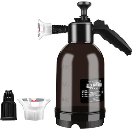Car Pump Sprayer, 2L Car Foam Sprayer Hand Pump Spray Bottle, Acid Resistant with Wide Jet Nozzle, Atomizer Pump Action Pressure Sprayer for Cleaning Car Detailing Washing (Black with Scale)